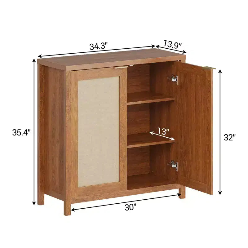 Meuble de rangement en rotin sur pied avec étagères réglables, buffet moderne pour salon et salle à manger