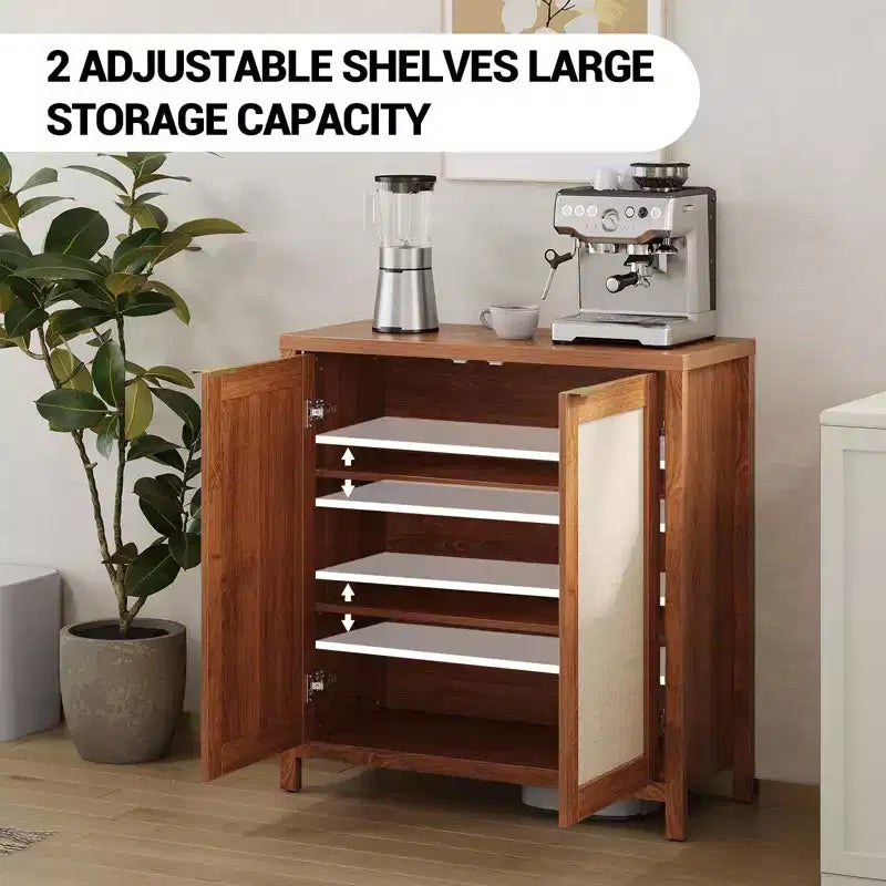 Meuble de rangement en rotin sur pied avec étagères réglables, buffet moderne pour salon et salle à manger
