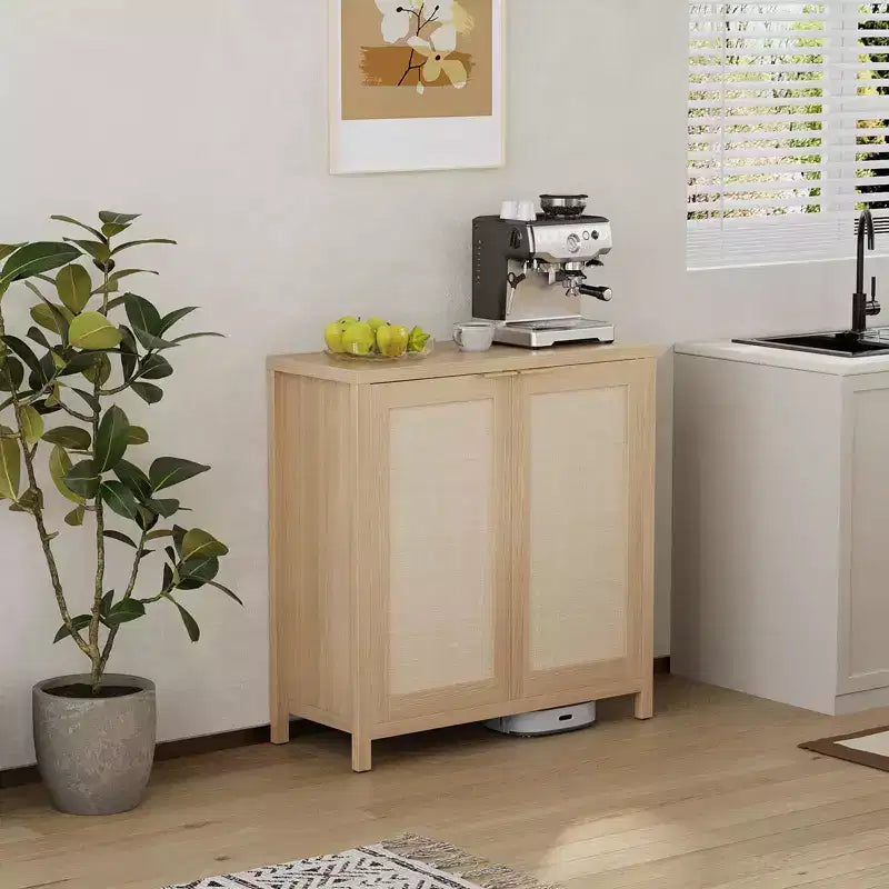 Meuble de rangement en rotin sur pied avec étagères réglables, buffet moderne pour salon et salle à manger