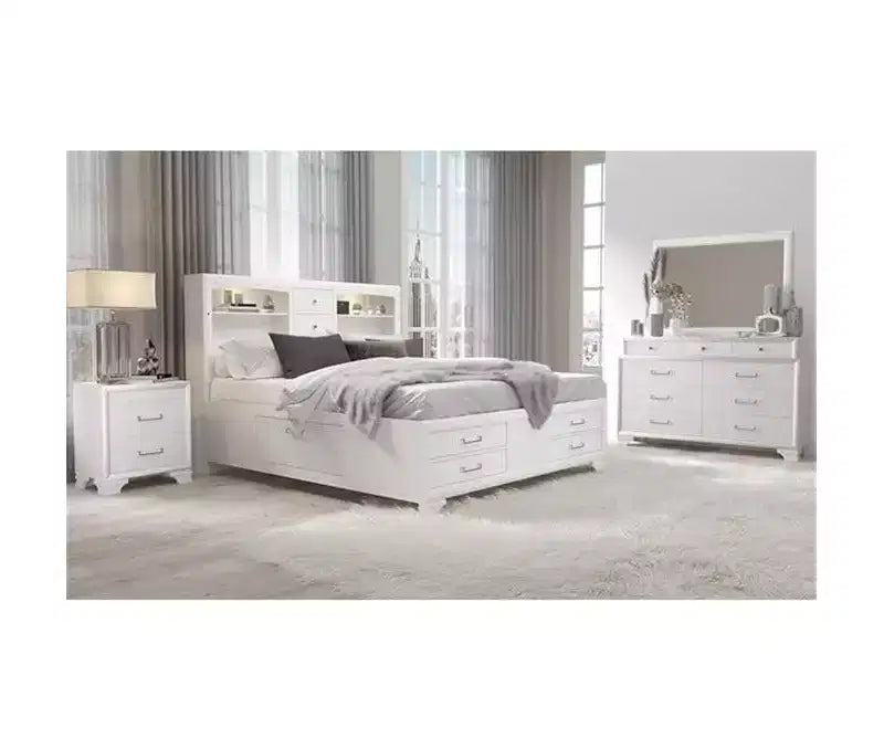 Miroir encadré blanc au design contemporain simple, accent élégant pour commodes dans la chambre