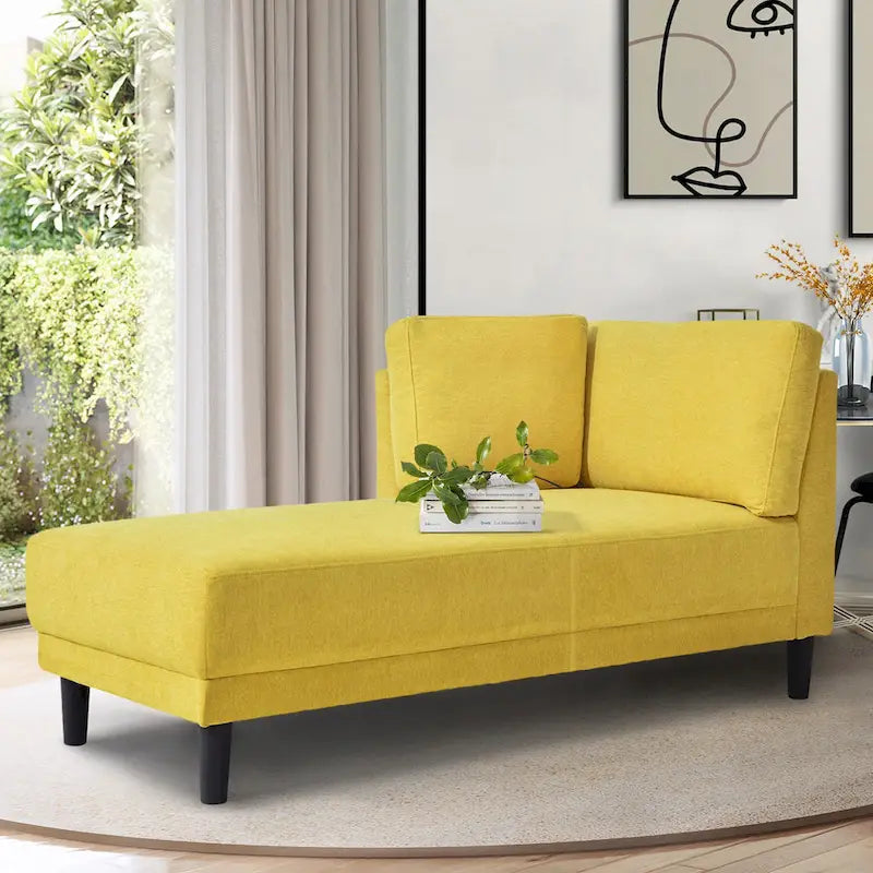Mid-Century Linen Fabric Sofa Recliner, Leisure Upholstered Indoor Chaise Lounge