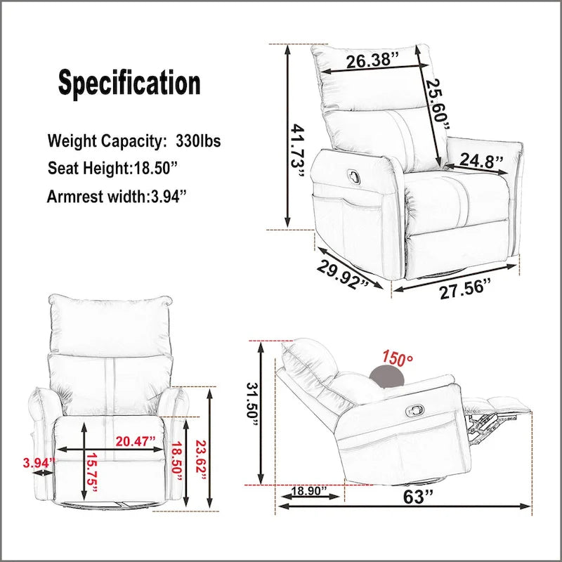 Fauteuil relax moderne, pivotant et berçant, avec siège surdimensionné