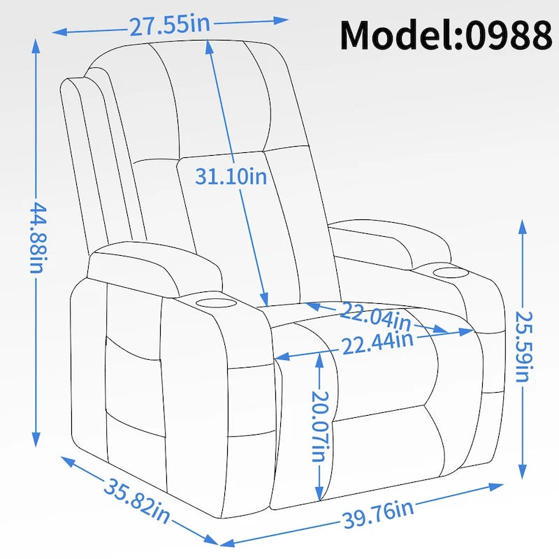 Fauteuil inclinable électrique robuste pour personnes âgées avec massage et chauffage lombaire