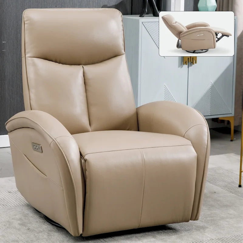 Fauteuil inclinable électrique pivotant et à bascule en similicuir avec soutien lombaire, pivotement maximal de 270 degrés, ports USB et Type-C