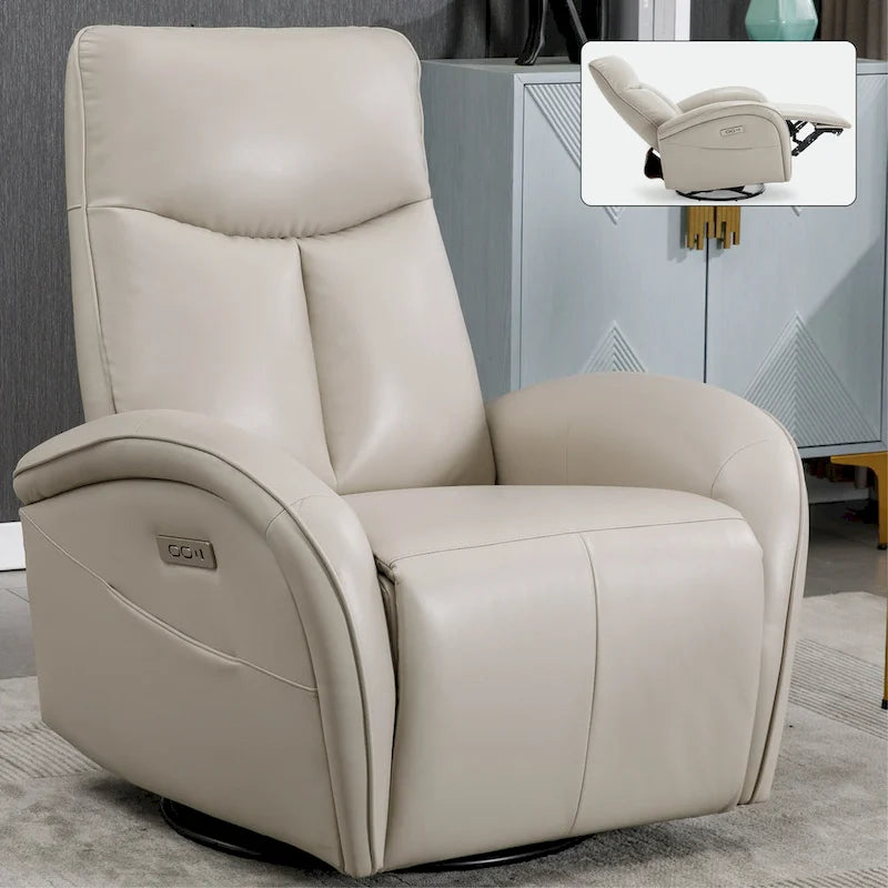 Fauteuil inclinable électrique pivotant et à bascule en similicuir avec soutien lombaire, pivotement maximal de 270 degrés, ports USB et Type-C
