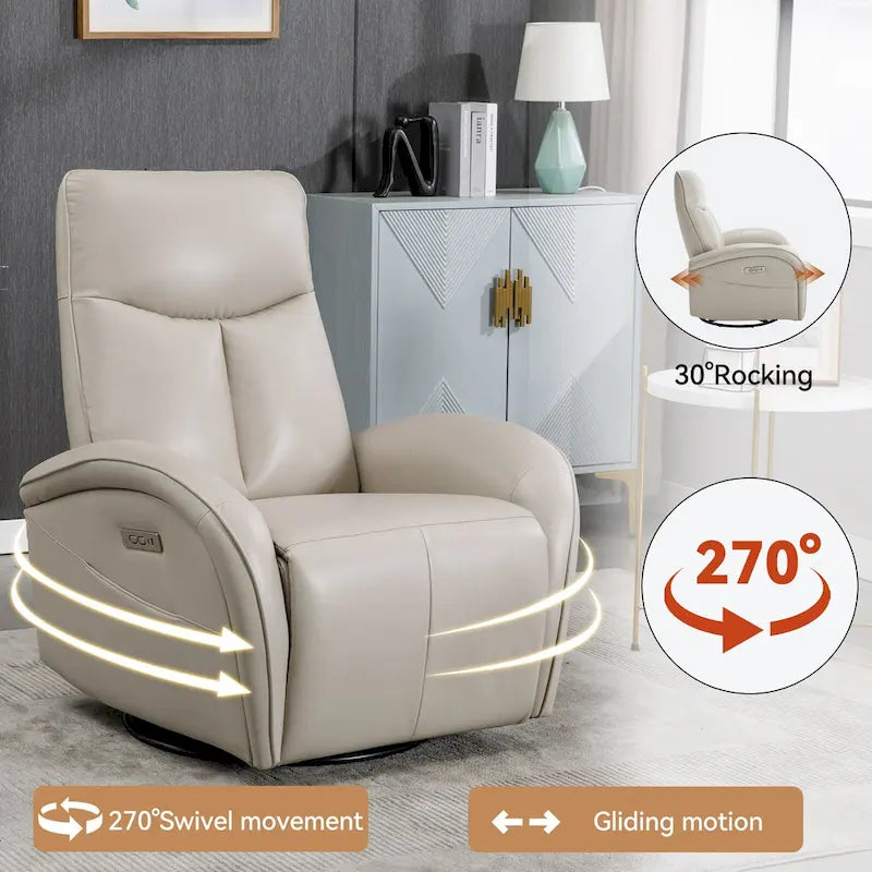 Fauteuil inclinable électrique pivotant et à bascule en similicuir avec soutien lombaire, pivotement maximal de 270 degrés, ports USB et Type-C