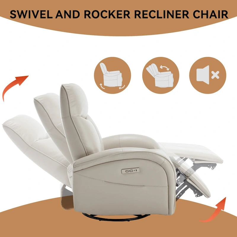 Fauteuil inclinable électrique pivotant et à bascule en similicuir avec soutien lombaire, pivotement maximal de 270 degrés, ports USB et Type-C