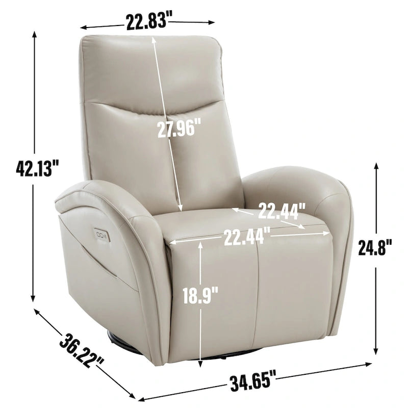Fauteuil inclinable électrique pivotant et à bascule en similicuir avec soutien lombaire, pivotement maximal de 270 degrés, ports USB et Type-C