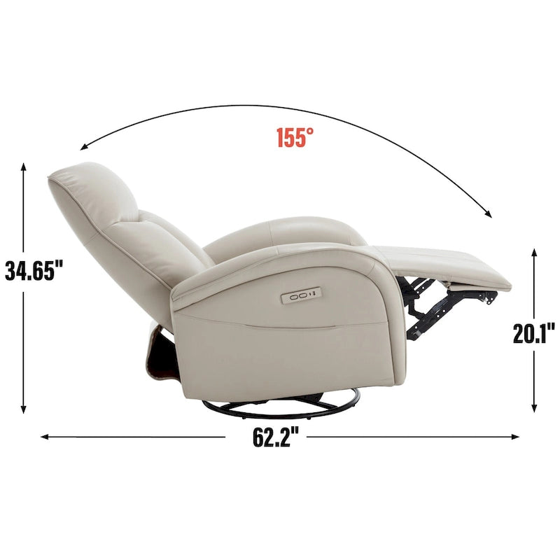 Fauteuil inclinable électrique pivotant et à bascule en similicuir avec soutien lombaire, pivotement maximal de 270 degrés, ports USB et Type-C