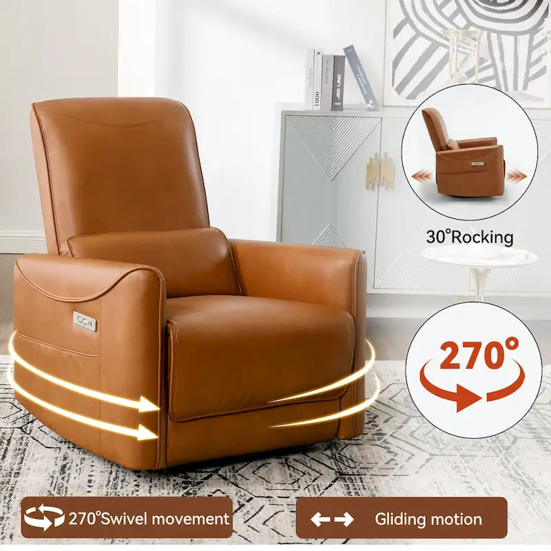 Fauteuil inclinable électrique pivotant et à bascule en cuir synthétique, mécanisme de mouvement robuste avec ports USB et Type-C