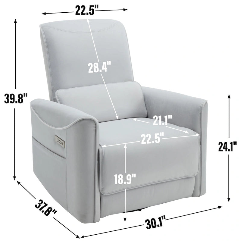 Fauteuil inclinable électrique pivotant et à bascule en cuir synthétique, mécanisme de mouvement robuste avec ports USB et Type-C