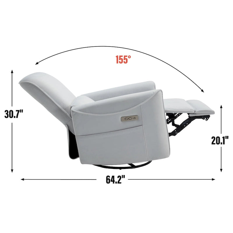 Fauteuil inclinable électrique pivotant et à bascule en cuir synthétique, mécanisme de mouvement robuste avec ports USB et Type-C
