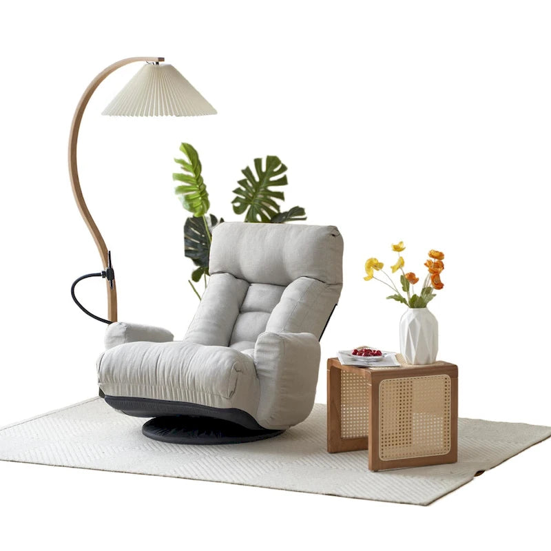 Fauteuil inclinable pivotant gris avec support de téléphone, appui-tête réglable