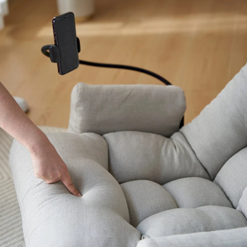 Fauteuil inclinable pivotant gris avec support de téléphone, appui-tête réglable