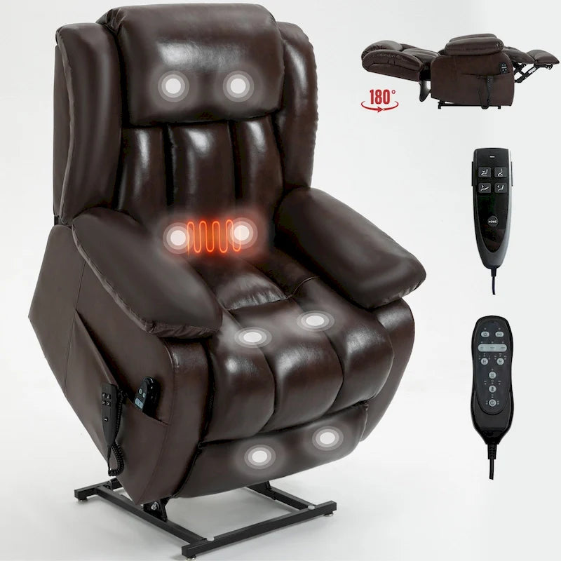 Fauteuil inclinable électrique en cuir véritable marron de taille moyenne avec double moteur, position infinie et capacité de 158 kg