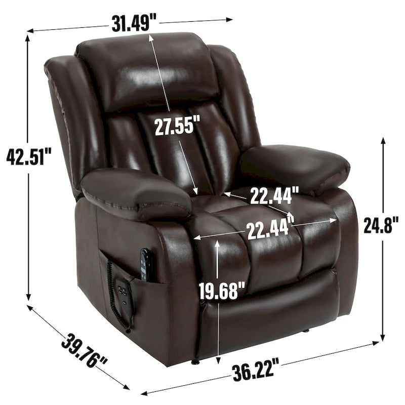 Fauteuil inclinable électrique en cuir véritable marron de taille moyenne avec double moteur, position infinie et capacité de 158 kg