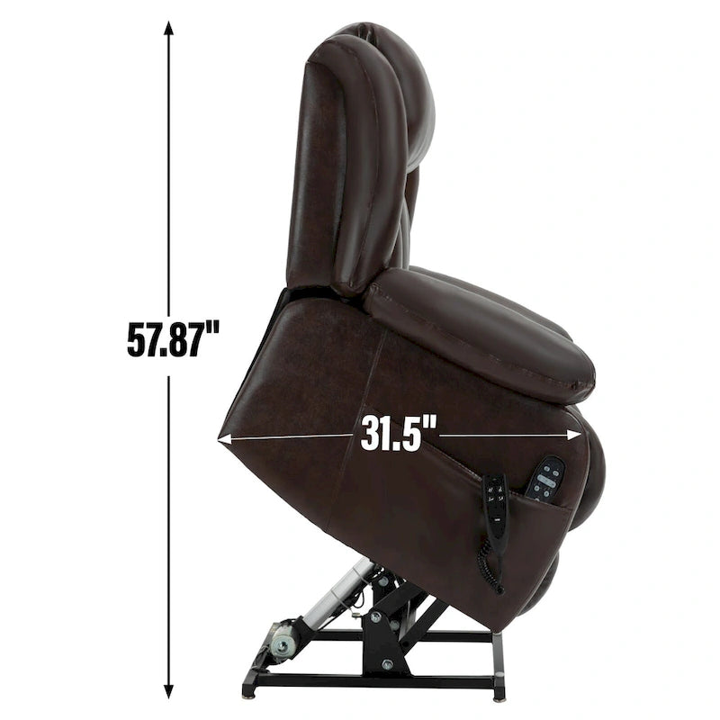 Fauteuil inclinable électrique en cuir véritable marron de taille moyenne avec double moteur, position infinie et capacité de 158 kg
