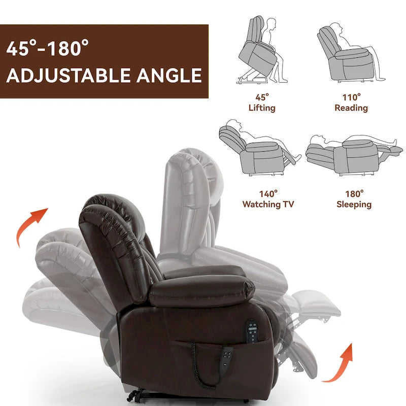 Fauteuil inclinable électrique en cuir véritable marron de taille moyenne avec double moteur, position infinie et capacité de 158 kg