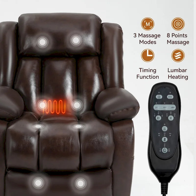 Fauteuil inclinable électrique en cuir véritable marron de taille moyenne avec double moteur, position infinie et capacité de 158 kg