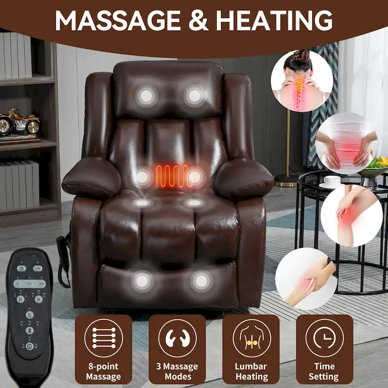 Fauteuil inclinable électrique en cuir véritable marron de taille moyenne avec double moteur, position infinie et capacité de 158 kg