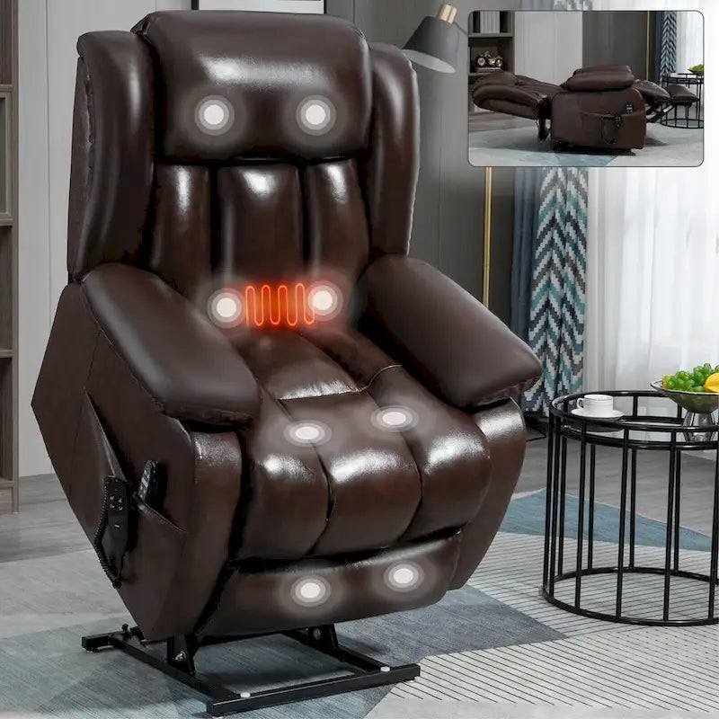 Fauteuil inclinable électrique en cuir véritable marron de taille moyenne avec double moteur, position infinie et capacité de 158 kg