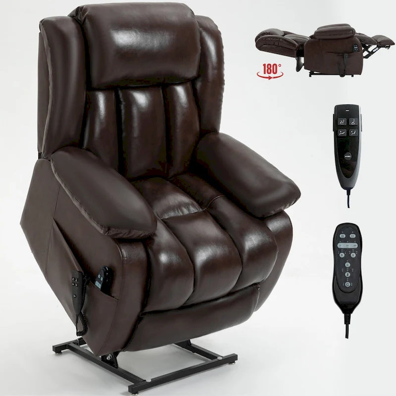 Fauteuil inclinable électrique en cuir véritable marron de taille moyenne avec double moteur, position infinie et capacité de 158 kg