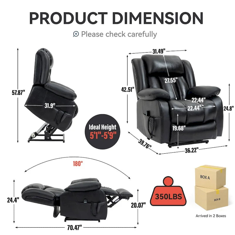 Fauteuil inclinable électrique en cuir véritable marron de taille moyenne avec double moteur, position infinie et capacité de 158 kg