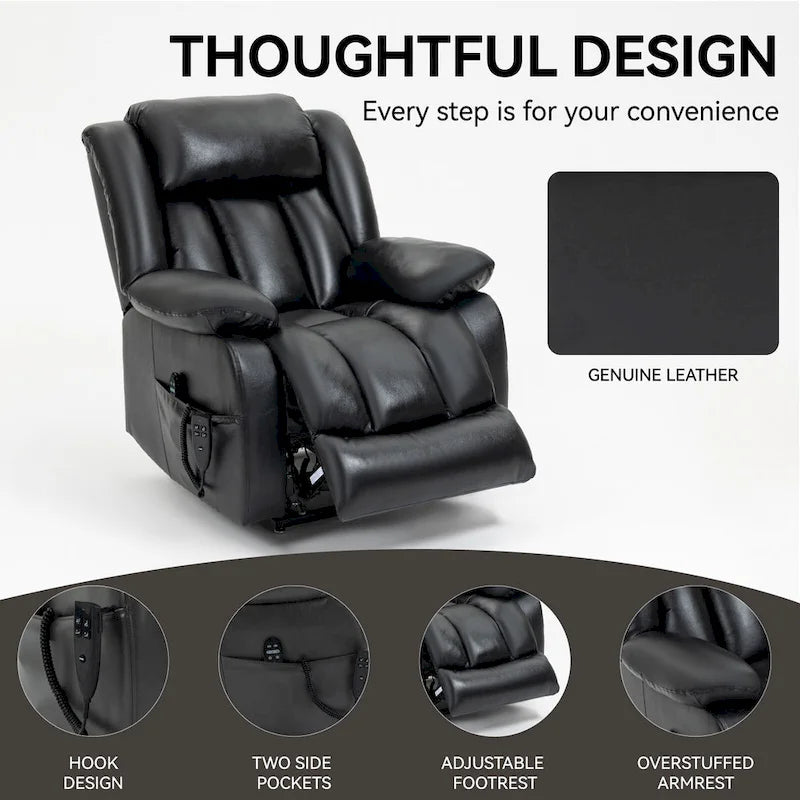 Fauteuil inclinable électrique en cuir véritable marron de taille moyenne avec double moteur, position infinie et capacité de 158 kg