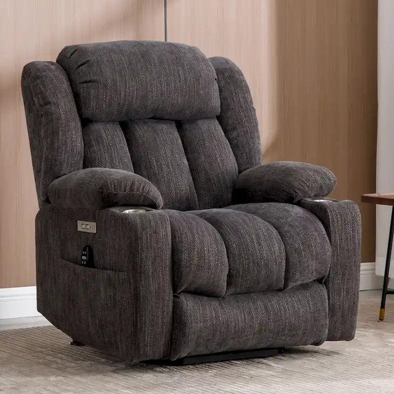 Fauteuil inclinable releveur électrique en chenille avec massage vibrant à 8 points et chauffage lombaire, ports USB et Type-C