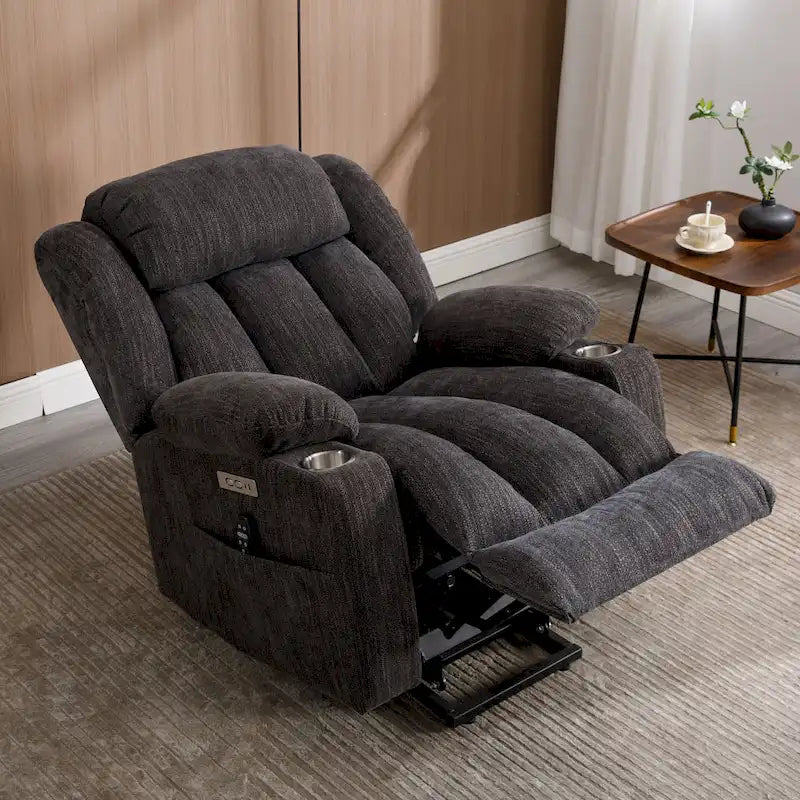 Fauteuil inclinable releveur électrique en chenille avec massage vibrant à 8 points et chauffage lombaire, ports USB et Type-C