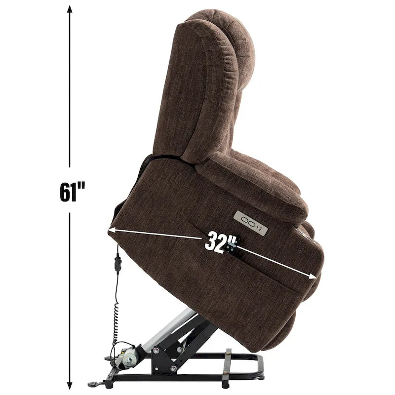 Fauteuil inclinable releveur électrique en chenille avec massage vibrant à 8 points et chauffage lombaire, ports USB et Type-C