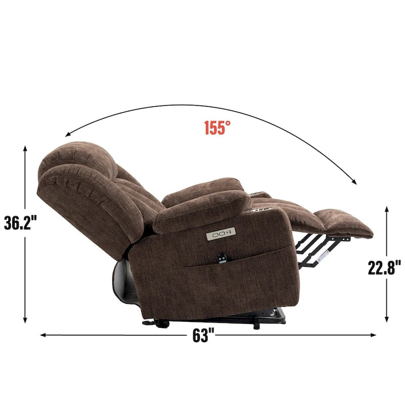 Fauteuil inclinable releveur électrique en chenille avec massage vibrant à 8 points et chauffage lombaire, ports USB et Type-C