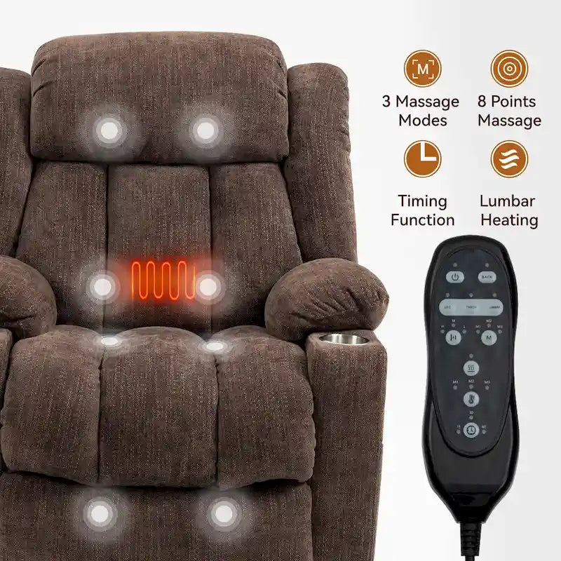 Fauteuil inclinable releveur électrique en chenille avec massage vibrant à 8 points et chauffage lombaire, ports USB et Type-C
