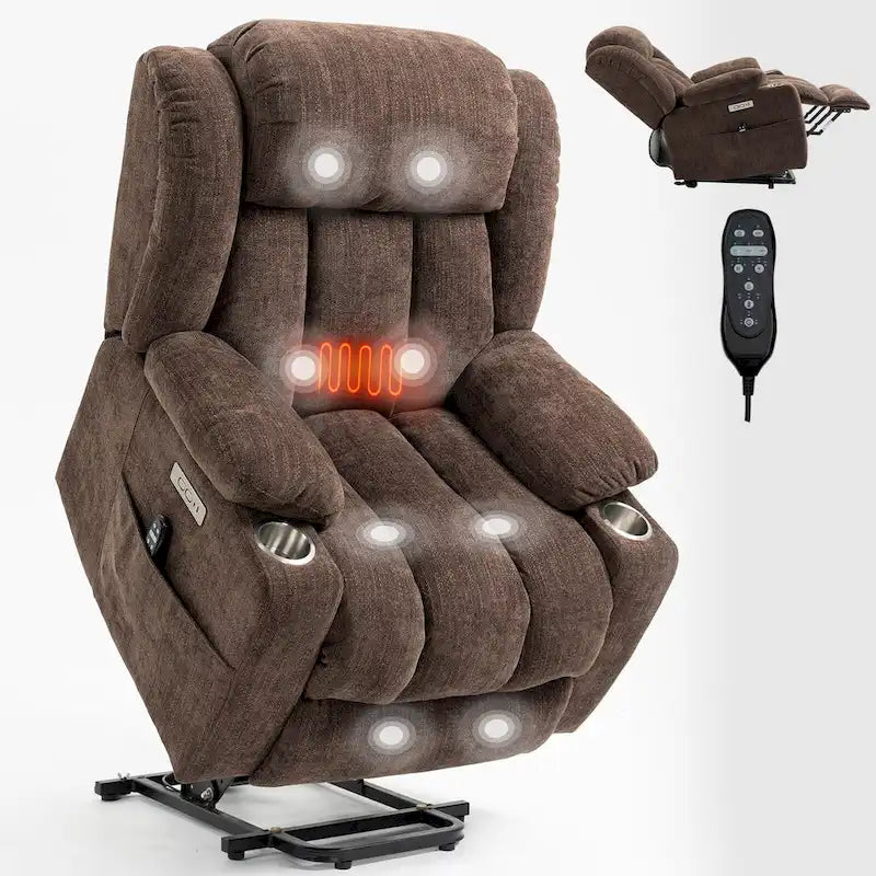 Fauteuil inclinable releveur électrique en chenille avec massage vibrant à 8 points et chauffage lombaire, ports USB et Type-C