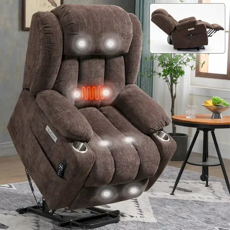 Fauteuil inclinable releveur électrique en chenille avec massage vibrant à 8 points et chauffage lombaire, ports USB et Type-C