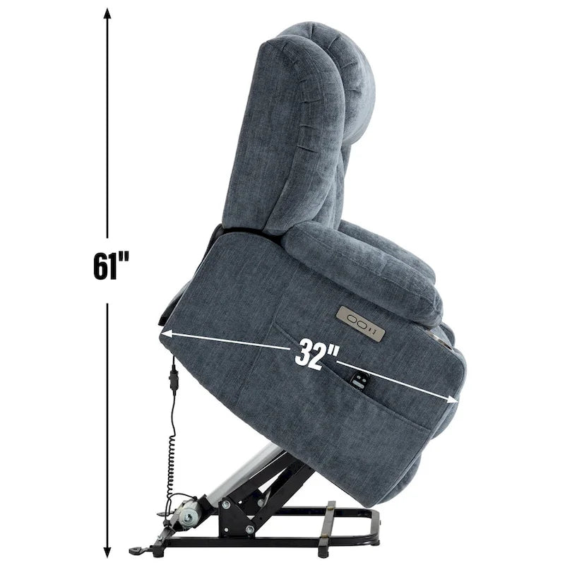 Fauteuil inclinable releveur électrique en chenille avec massage vibrant à 8 points et chauffage lombaire, ports USB et Type-C