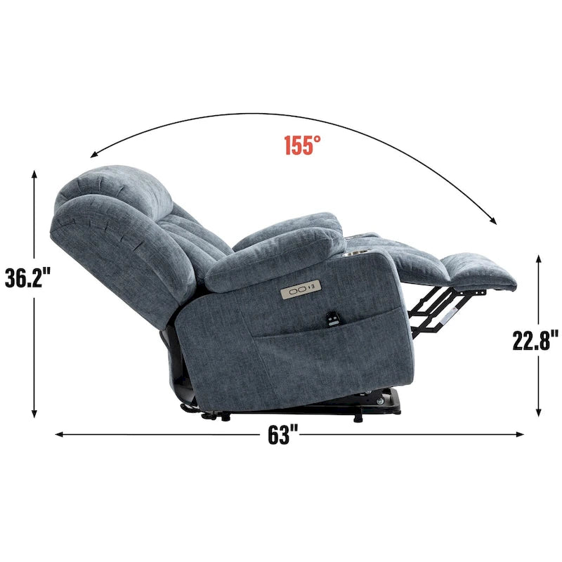 Fauteuil inclinable releveur électrique en chenille avec massage vibrant à 8 points et chauffage lombaire, ports USB et Type-C