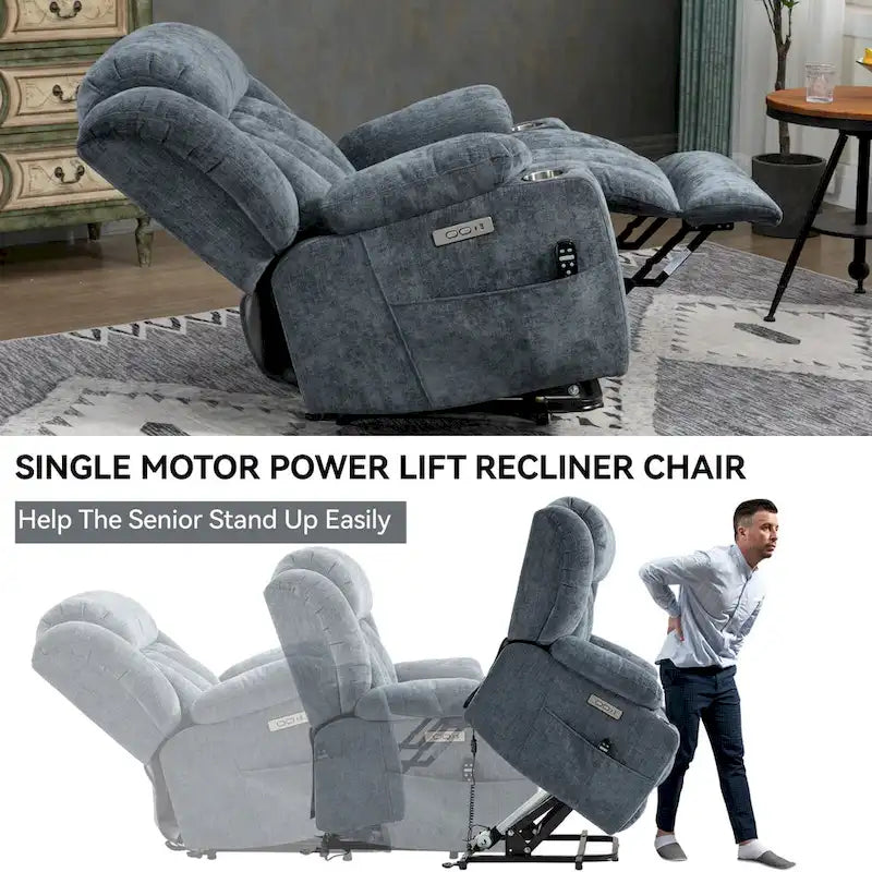 Fauteuil inclinable releveur électrique en chenille avec massage vibrant à 8 points et chauffage lombaire, ports USB et Type-C