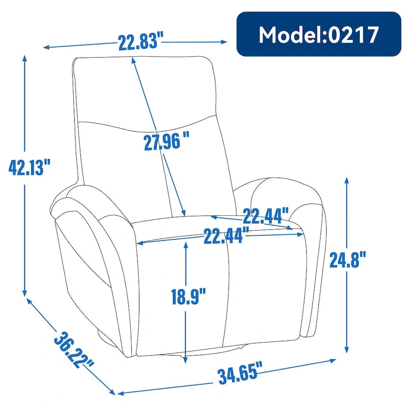 Fauteuil inclinable électrique pivotant et coulissant en cuir véritable bleu avec ports USB, Type-C et poches