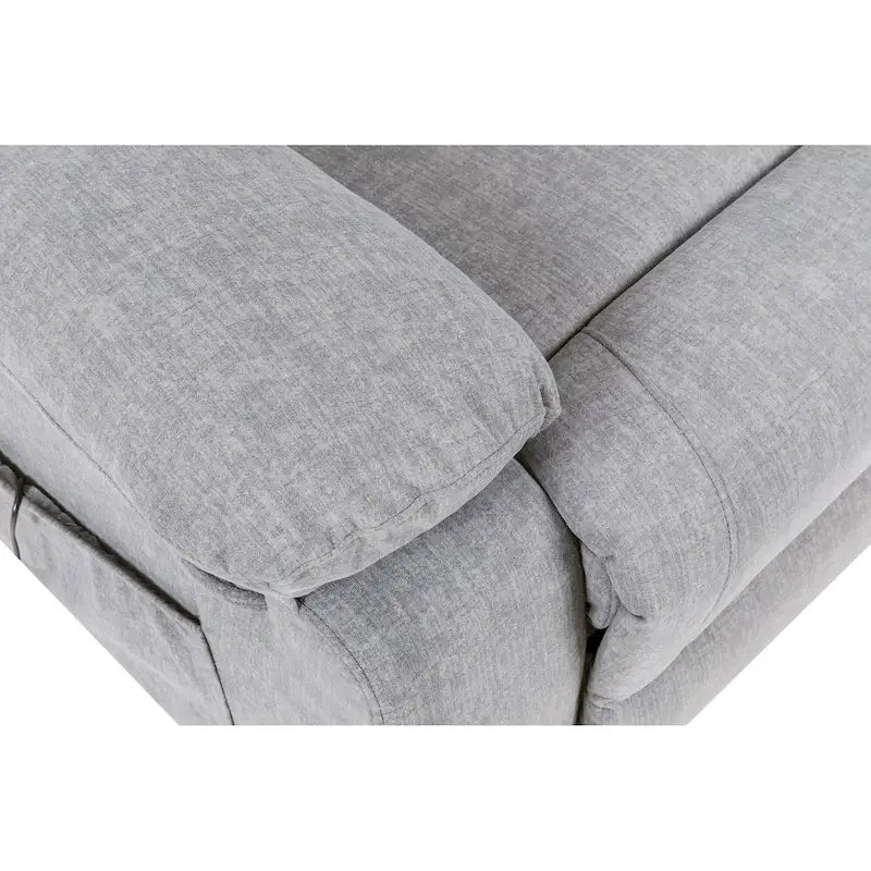 Fauteuil inclinable releveur électrique en velours gris clair avec points de massage, chauffage lombaire et poche de rangement
