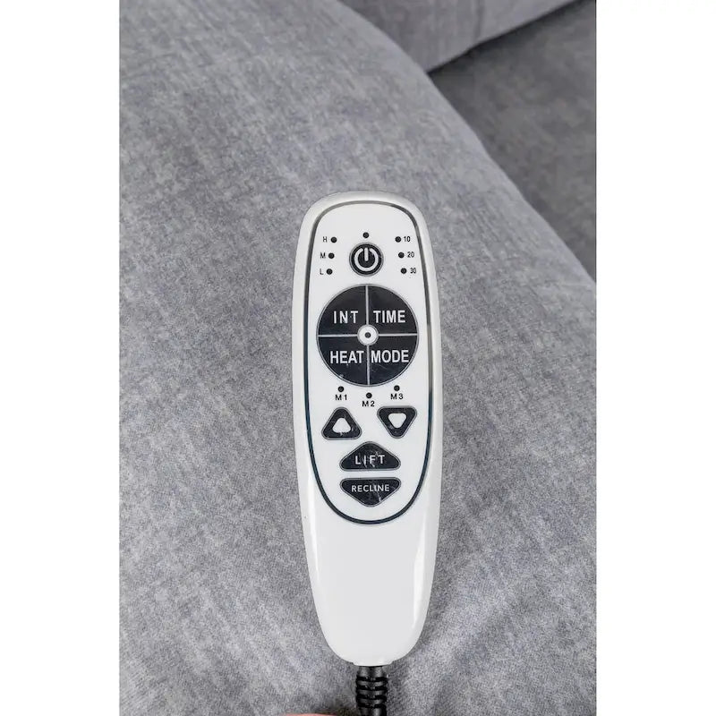 Fauteuil inclinable releveur électrique en velours gris clair avec points de massage, chauffage lombaire et poche de rangement