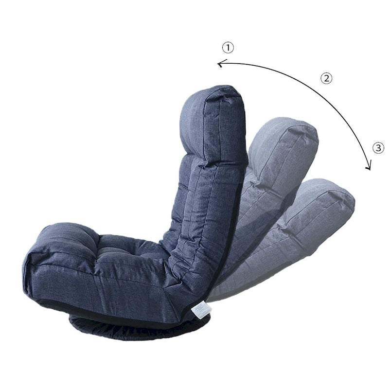 Ensemble fauteuil inclinable pivotant sans accoudoirs bleu marine avec pouf, têtière et dossier réglables