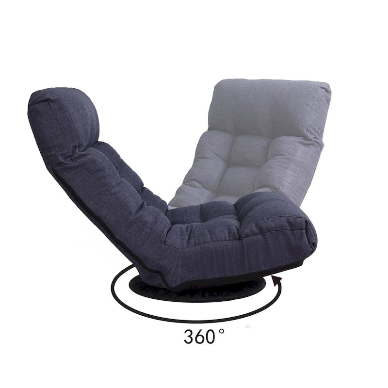 Ensemble fauteuil inclinable pivotant sans accoudoirs bleu marine avec pouf, têtière et dossier réglables