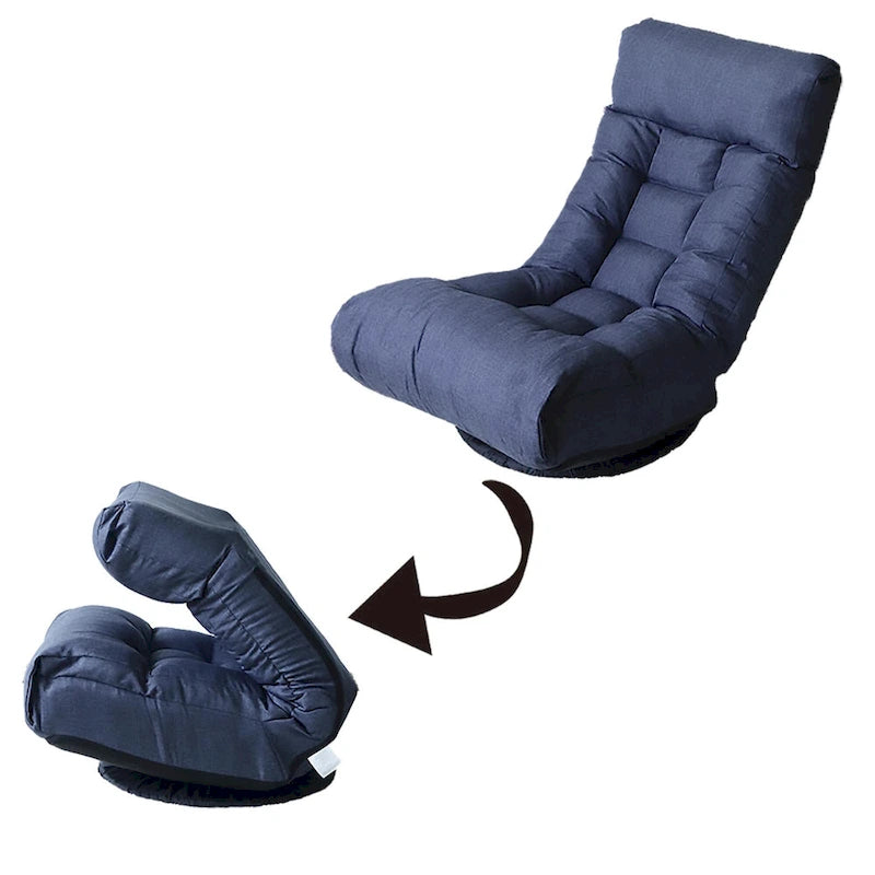 Ensemble fauteuil inclinable pivotant sans accoudoirs bleu marine avec pouf, têtière et dossier réglables