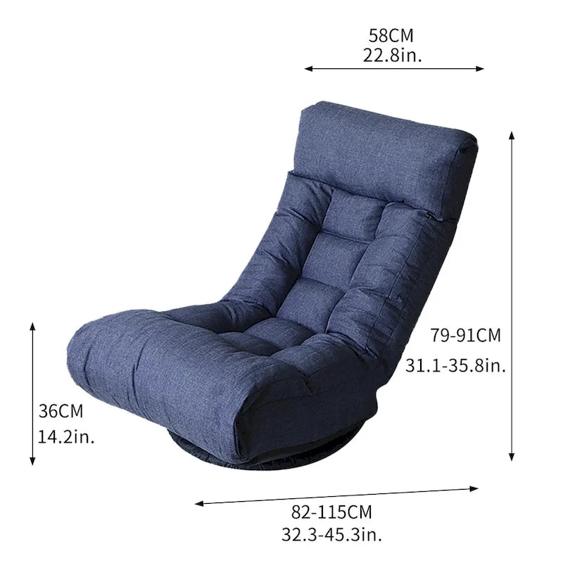 Ensemble fauteuil inclinable pivotant sans accoudoirs bleu marine avec pouf, têtière et dossier réglables