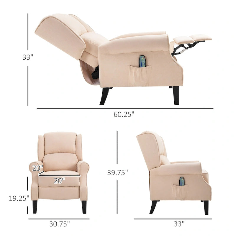 Fauteuil inclinable de massage chauffant avec chauffage lombaire et télécommande