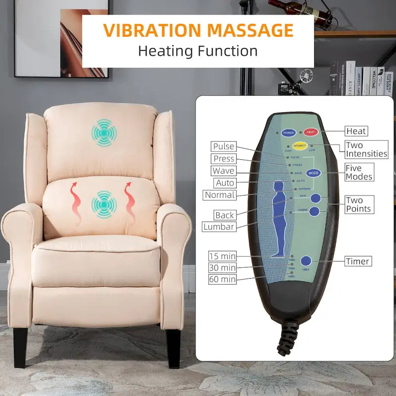 Fauteuil inclinable de massage chauffant avec chauffage lombaire et télécommande