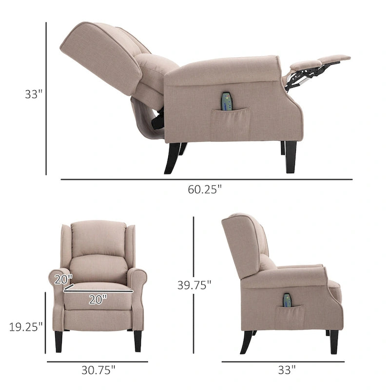 Fauteuil inclinable de massage chauffant avec chauffage lombaire et télécommande