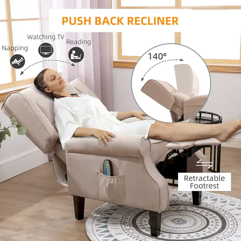 Fauteuil inclinable de massage chauffant avec chauffage lombaire et télécommande