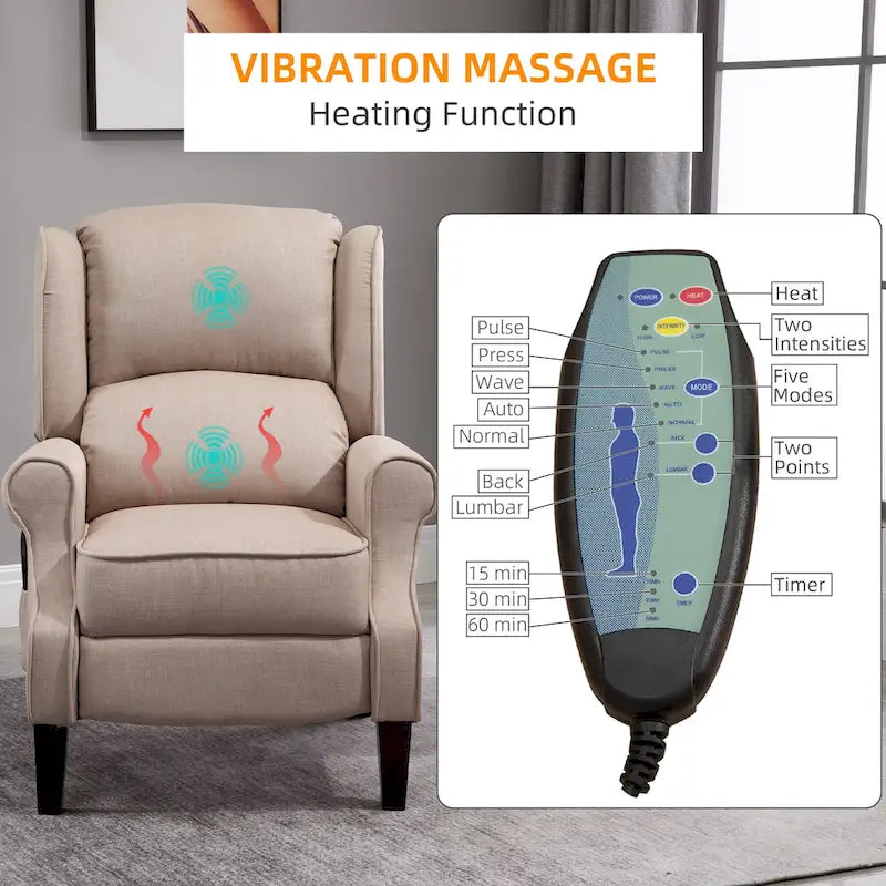 Fauteuil inclinable de massage chauffant avec chauffage lombaire et télécommande